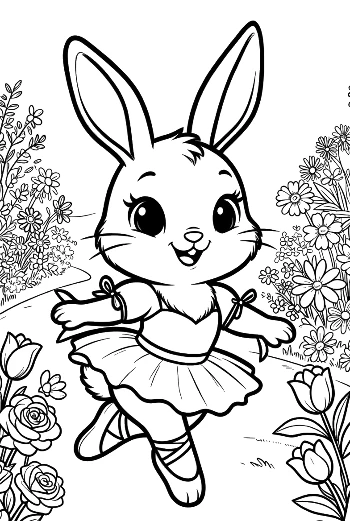 Lovely Rabbit Dancer Twirling in a Field of Blossoms Printable
