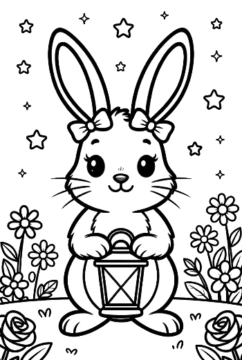 Magic Jackrabbit Carrying a Glowing Lantern in the Meadow Printable