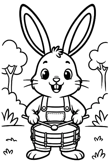Musical Jackrabbit Keeping the Beat with a Drum Set Printable
