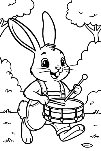 Musician Jackrabbit Marching and Playing a Snare Drum Printable