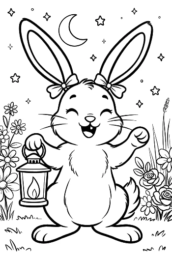 Night Jackrabbit Holding a Lantern Under a Starry Sky Printable