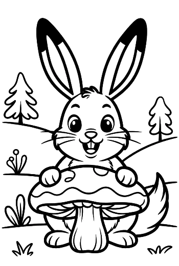 Playful Jackrabbit Balancing on a Large Toadstool Cap Printable
