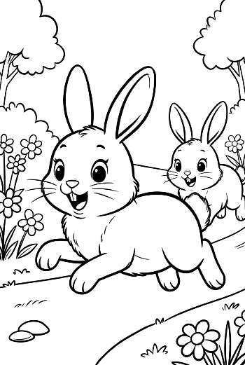 Playful Rabbit Running Across the Field Under the Sun Printable