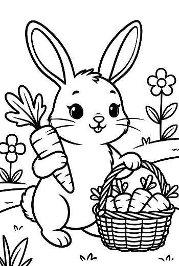 Small Bunny Carrying a Basket and a Healthy Garden Carrot Printable