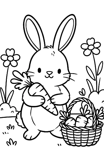 Sweet Little Bunny Munching on a Fresh Carrot Near a Basket Printable
