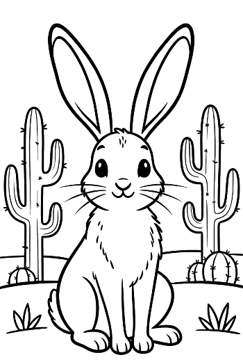 Wild Jackrabbit with Long Ears in a Desert Habitat Printable