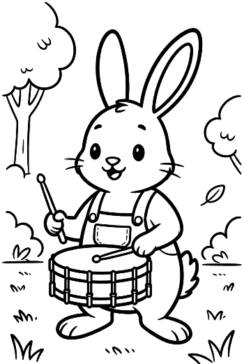 Young Jackrabbit Practicing the Drum in the Outdoors Printable
