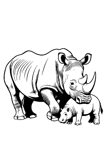 Majestic White Rhino Mother and Calf
