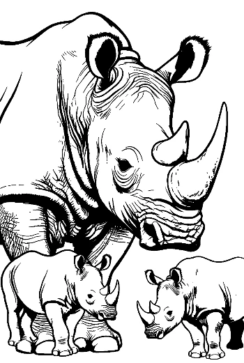 Majestic White Rhino with Playful Calves