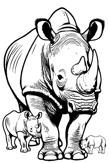 Majestic White Rhino with Two Calves