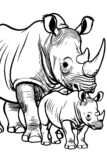 Mother White Rhino Nuzzling Calf