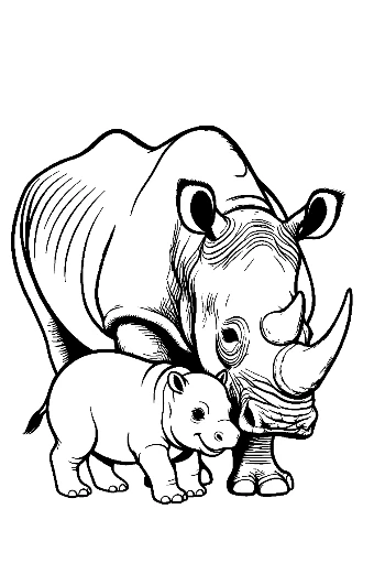 Mother White Rhino Nuzzling Calf
