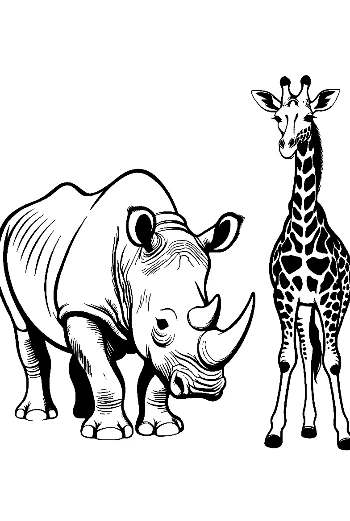 White Rhino and Giraffe Line Art