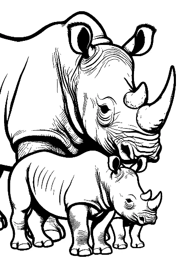 White Rhino Mother and Calf Outline