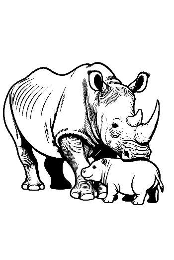 White Rhino Mother and Calf