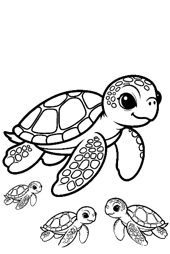 Adorable Green Sea Turtle with Cute Hatchlings