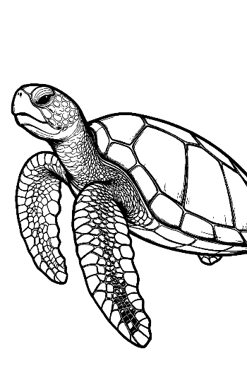 Cute Baby Sea Turtle Line Art