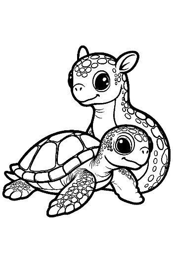 Cute Hatchling Sea Turtle with Playful Plesiosaur