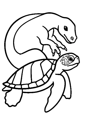 Dino Embracing Baby Sea Turtle