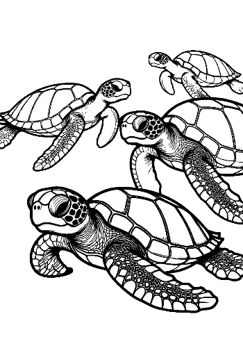 Group of Baby Sea Turtles Swimming