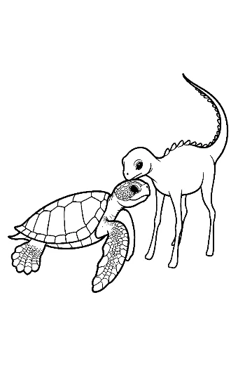 Hatchling Sea Turtle Cuddling Baby Dinosaur