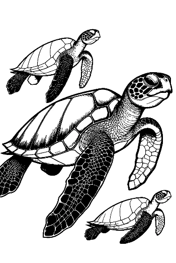 Playful Green Sea Turtle Family Swimming