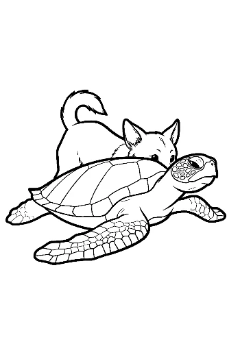 Playful Kitten Cuddling Green Sea Turtle