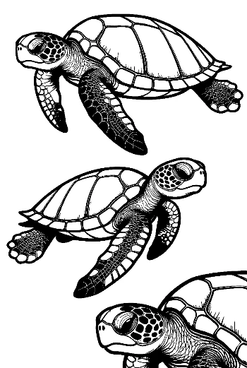 Three Baby Sea Turtles Swimming Gracefully