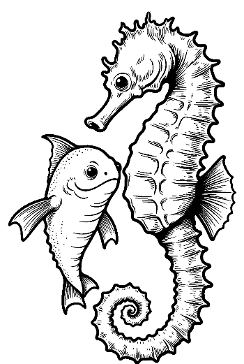 Seahorse and Baby Fish Embrace