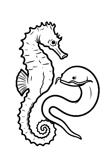Seahorse Embraced by Coiling Sea Snake