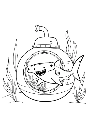Baby Hammerhead Shark Inside a Round Submarine Window Printable