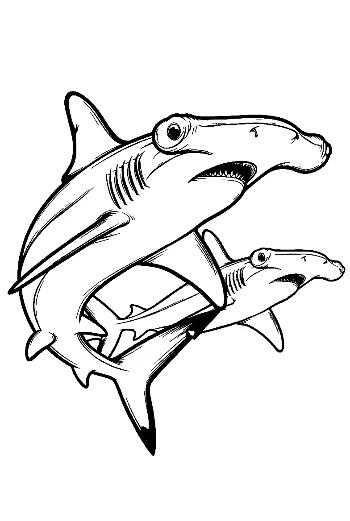 Cartoon Hammerhead Sharks Leaping Playfully