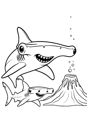Cool Shark Character Patrolling the Volcanic Ocean Zone Printable