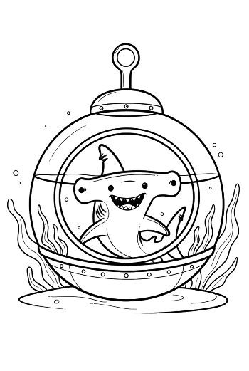 Cute Shark Waving from a Futuristic Underwater Pod Printable