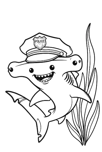 Happy Hammerhead Shark Wearing a Sailor Hat Printable
