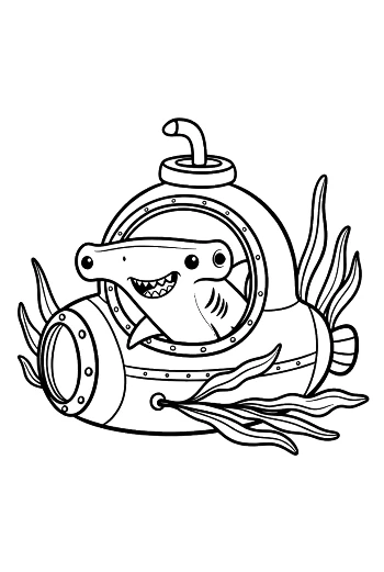 Little Shark Adventurer Exploring in a Mini Sub Printable
