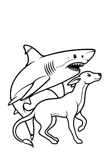 Playful Great White Shark and Whippet Line Art