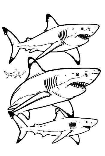 Playful Great White Sharks Outline Pack