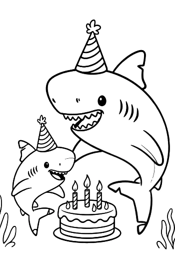 Sharks Swimming Around a Birthday Cake with Frosting Printable