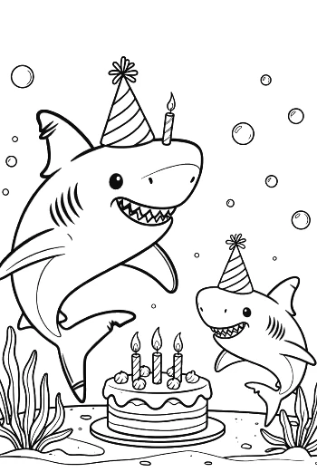 Two Sharks Wearing Striped Party Hats Underwater Printable
