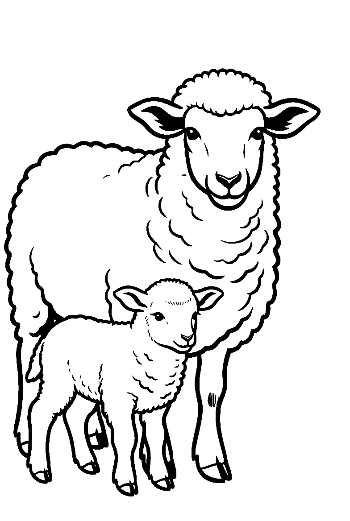 Woolly Mother Sheep and Lamb