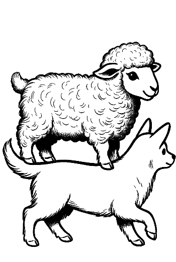 Woolly Sheep Riding a Playful Dog