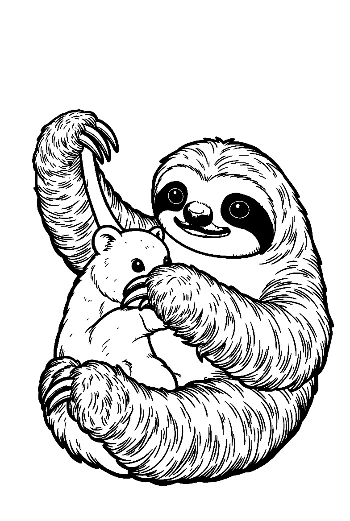 Mother Three-toed Sloth Hugging Baby