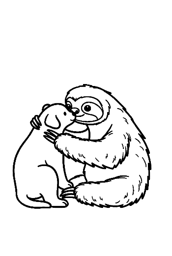 Three-Toed Sloth Hugging Cute Puppy