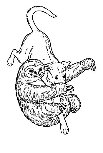 Three-Toed Sloth Hugging Playful Dog
