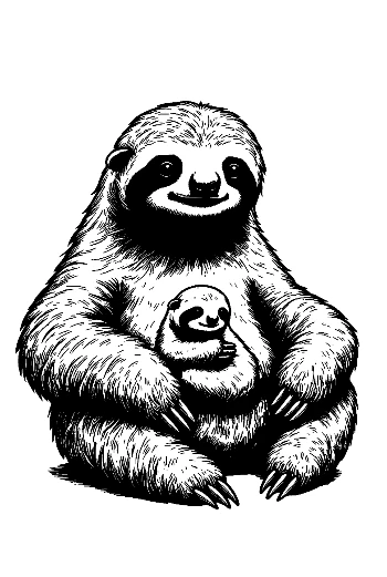 Three-Toed Sloth Mom with Baby