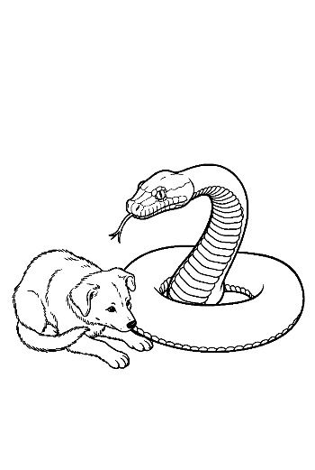 Curious Puppy with Coiled Python