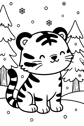Adorable Baby Tiger Playing in the Winter Snow Printable