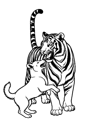 Bengal Tiger and Cub Playful Bite