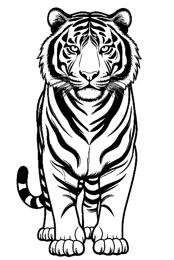 Fierce Bengal Tiger Line Art